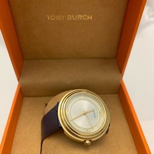 Tory Burch gold watch/navy blue leather band
